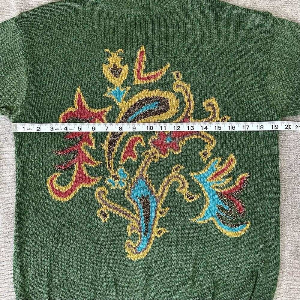 LIZ CLAIBORNE Vintage Green Paisley Sweater Size S - Picture 4 of 10